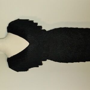 VTG 80s/70s TD4 fringe Black Mini dress Fully lined size small 7/8  20s style